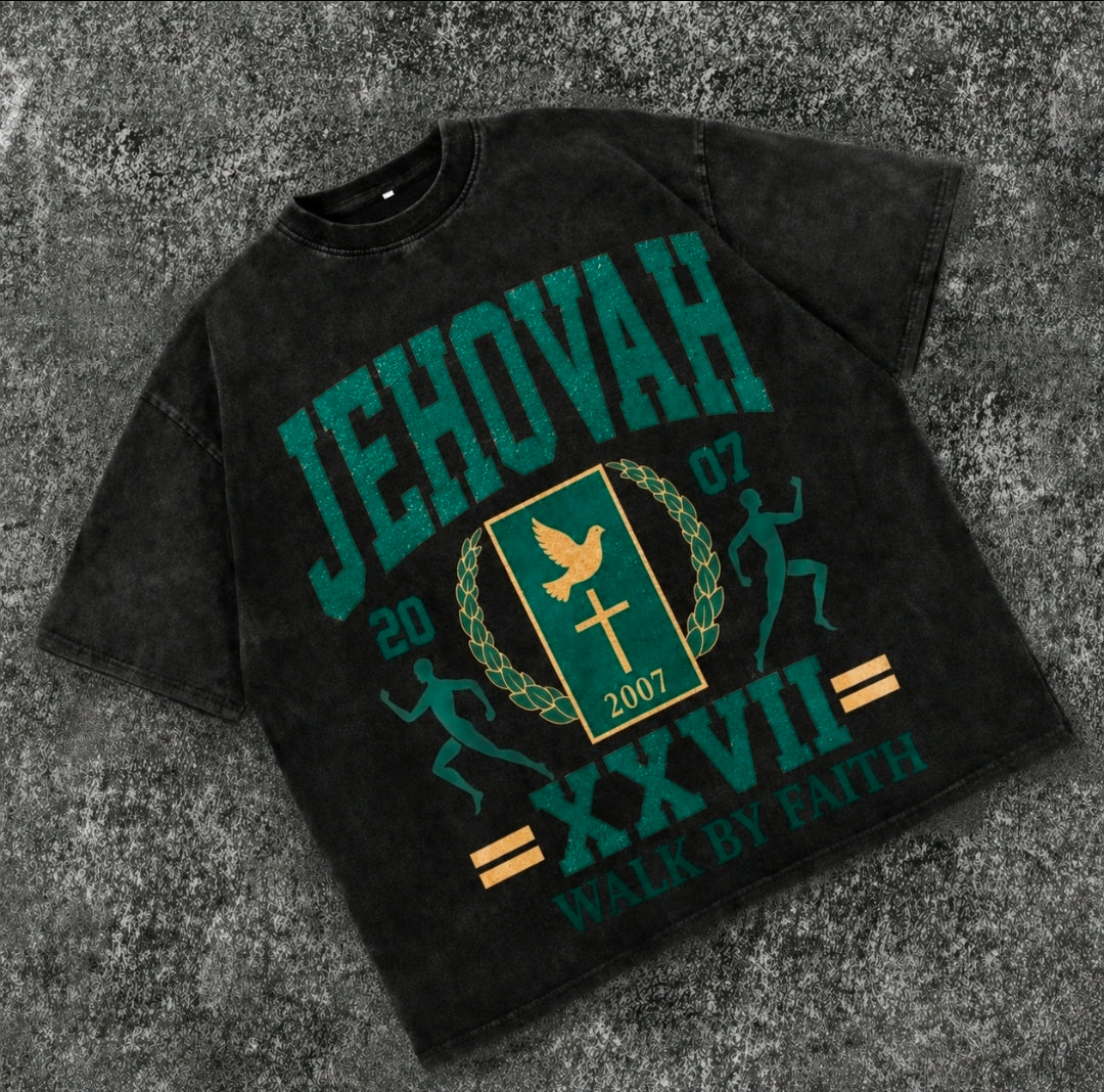 JEHOVAH/ WALK BY FAITH - Vintage Collegiate Faith Tee