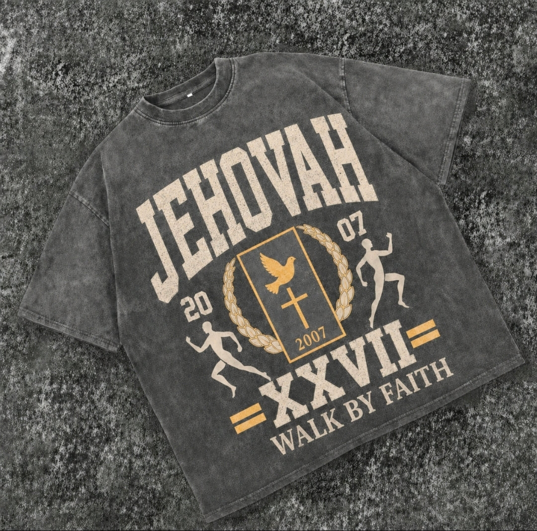 JEHOVAH/ WALK BY FAITH - Vintage Collegiate Faith Tee