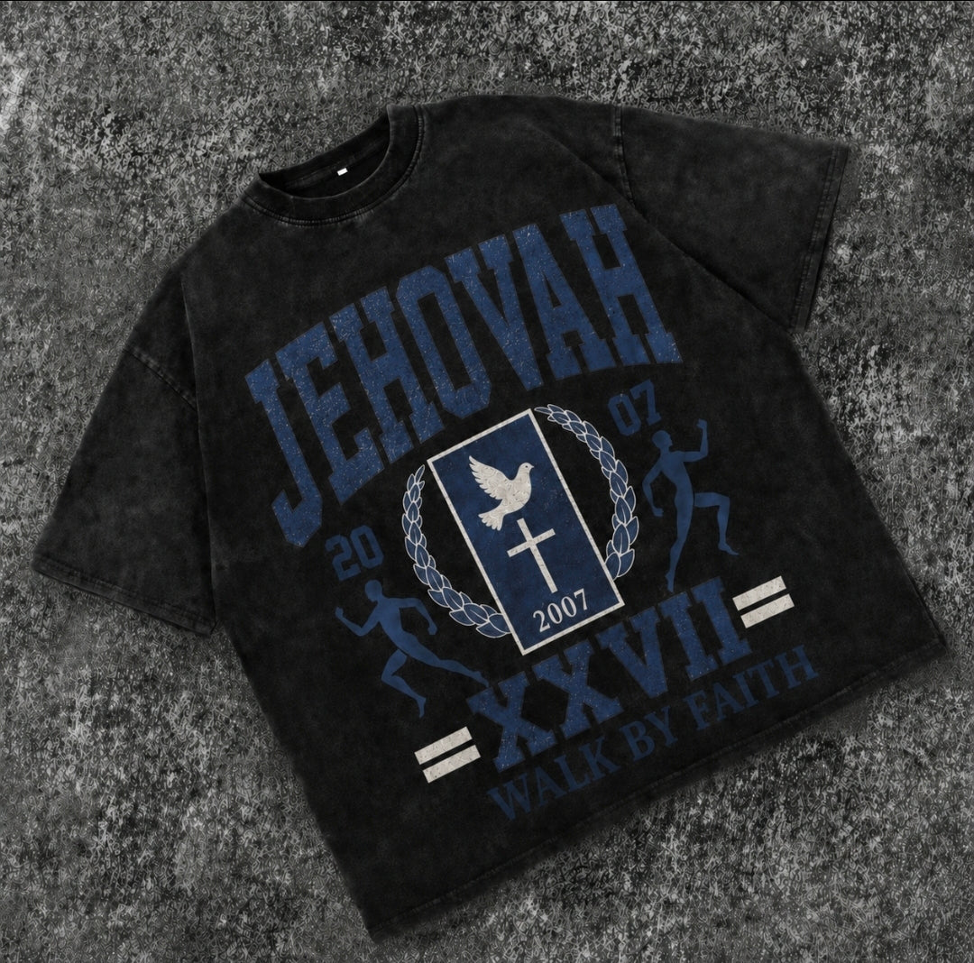 JEHOVAH/ WALK BY FAITH - Vintage Collegiate Faith Tee